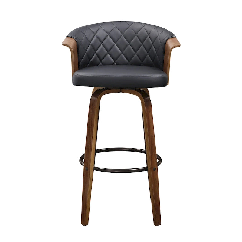 Mid-Century Modern Faux Leather Swivel Counter Stool, Black/Brown, Set of 2
