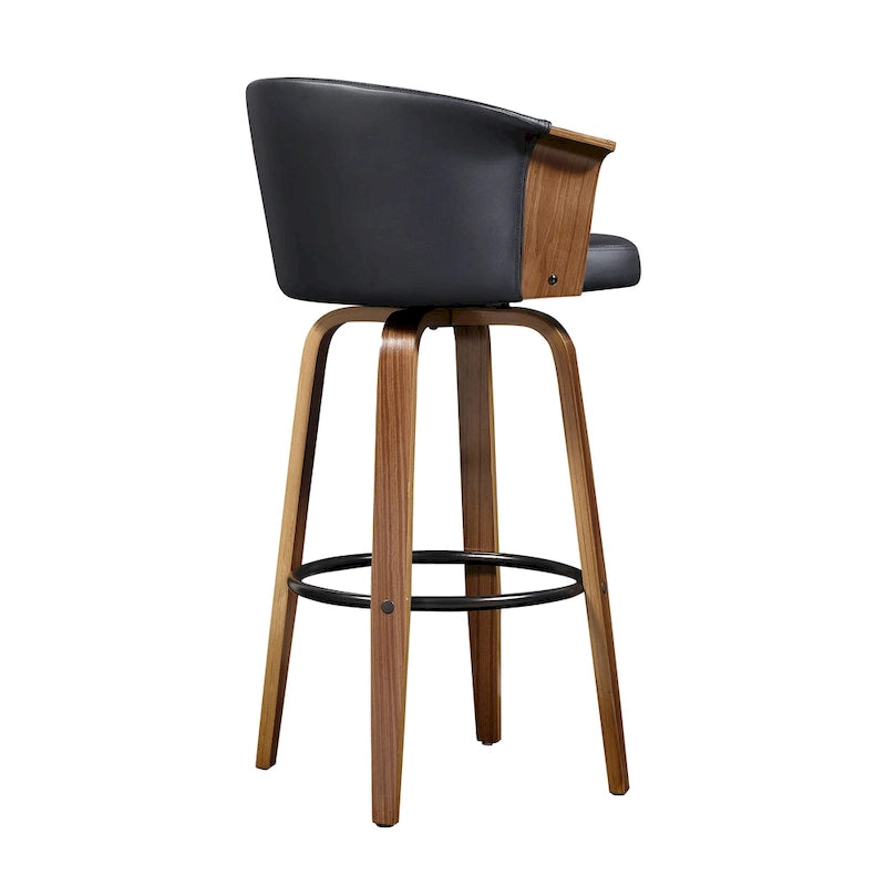 Mid-Century Modern Faux Leather Swivel Counter Stool, Black/Brown, Set of 2