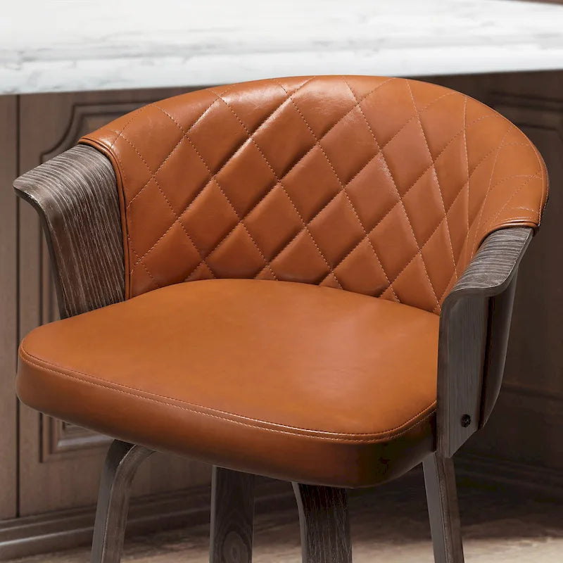 Mid-Century Modern Faux Leather Swivel Counter Stool, Black/Brown, Set of 2