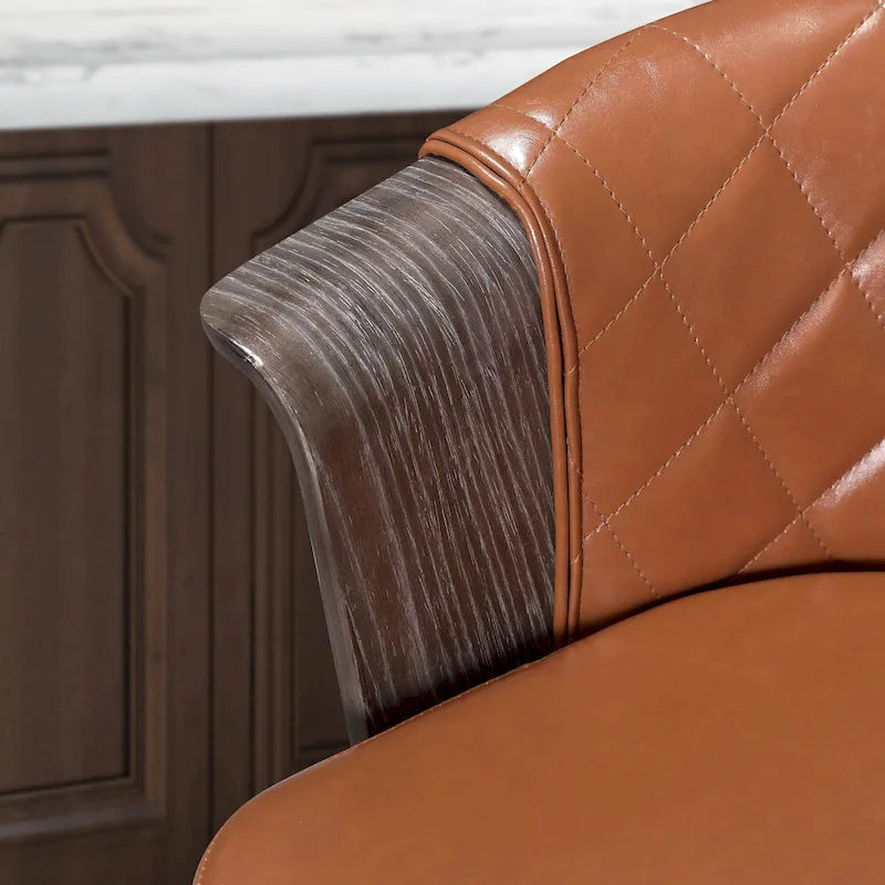 Mid-Century Modern Faux Leather Swivel Counter Stool, Black/Brown, Set of 2