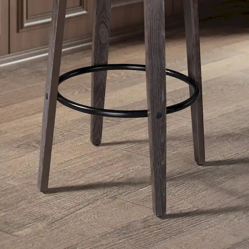 Mid-Century Modern Faux Leather Swivel Counter Stool, Black/Brown, Set of 2