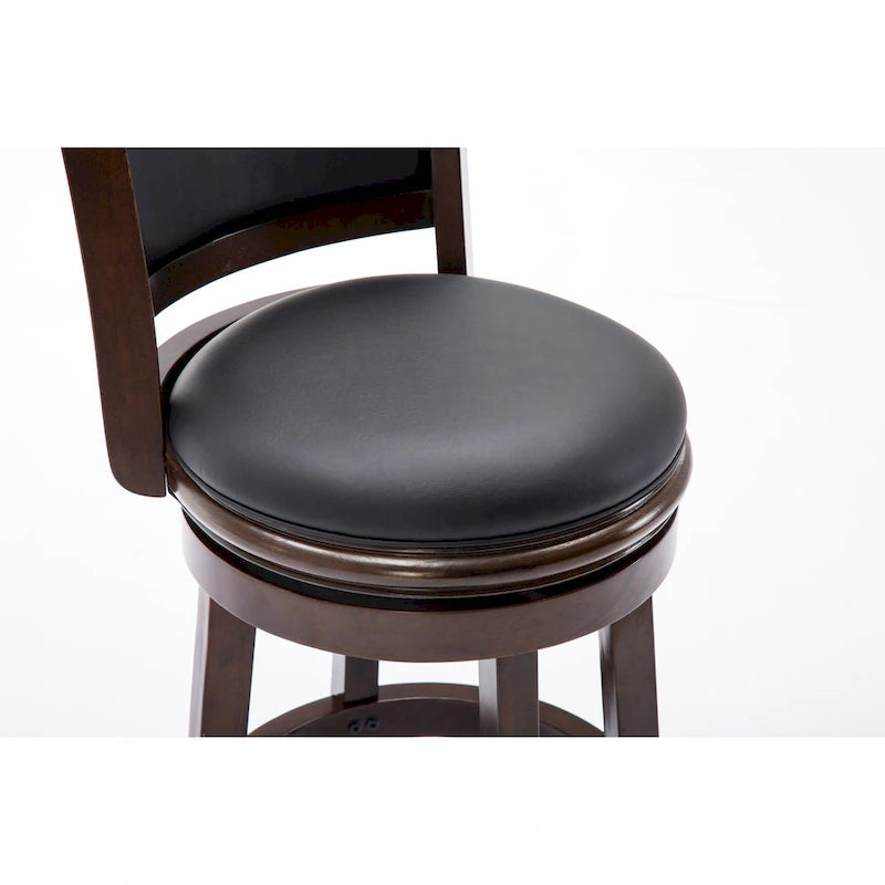 Swivel Counter Barstool – Upholstered, Wood Frame, Black / Cappuccino / Cherry / Brown / Distressed Sandrift / Chestnut, Seats 1