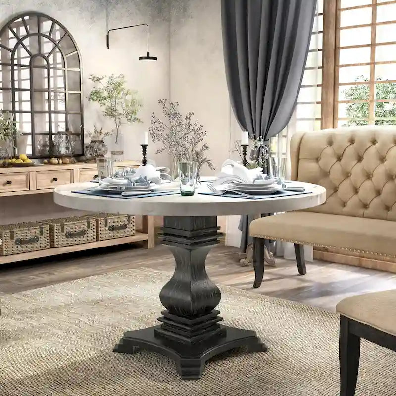 Furniture of America Brec Rustic White 48-inch Pedestal Dining Table