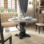 Antique Black & White Rustic Pedestal Dining Table, Seats 4