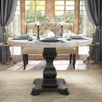Antique Black & White Rustic Pedestal Dining Table, Seats 4