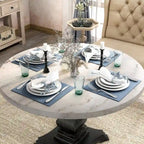 Antique Black & White Rustic Pedestal Dining Table, Seats 4