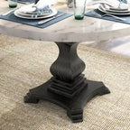 Antique Black & White Rustic Pedestal Dining Table, Seats 4