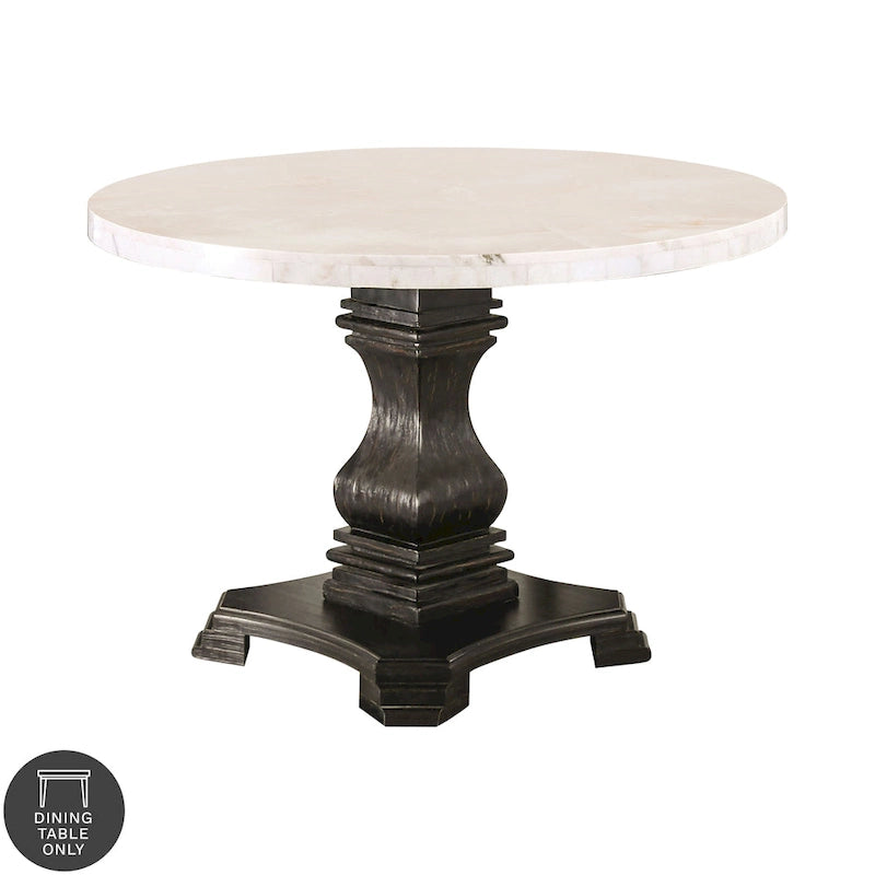 Antique Black & White Rustic Pedestal Dining Table, Seats 4