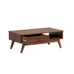 Walnut Wood Coffee Table with Drawer & Open Shelf