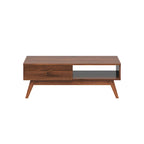 Walnut Wood Coffee Table with Drawer & Open Shelf