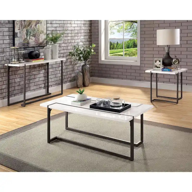 White & Gun Metal Contemporary Coffee Table for 1–2 People