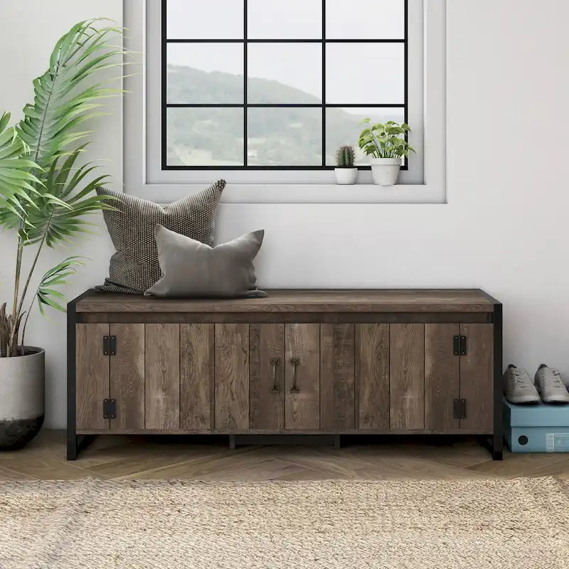 Reclaimed Oak 49" Iron Legs Storage Bench, 1-Person