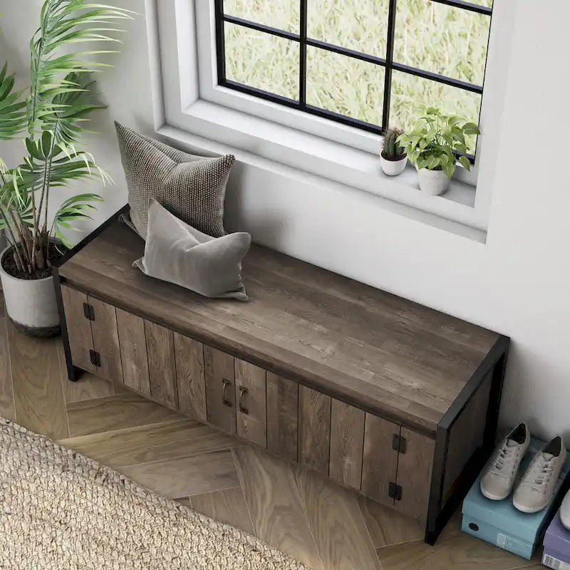 Reclaimed Oak 49" Iron Legs Storage Bench, 1-Person