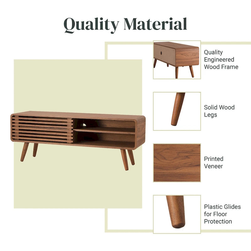 Walnut Slat Low TV Stand, 1-Person Assembly, 2 Sizes