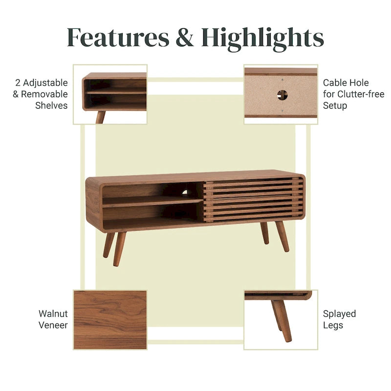 Walnut Slat Low TV Stand, 1-Person Assembly, 2 Sizes
