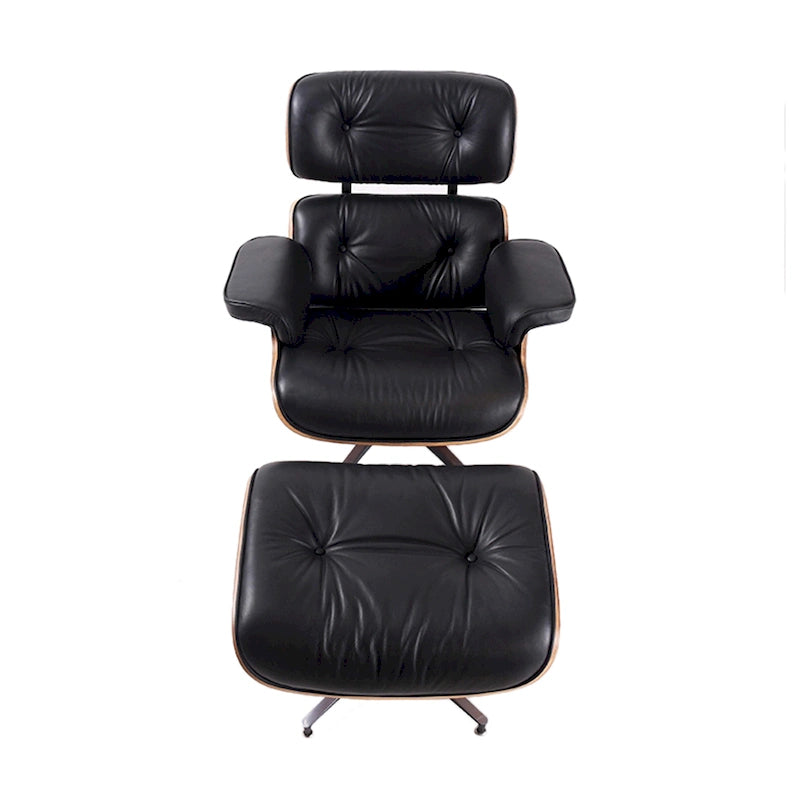 Walnut & Leather Lounge Chair with Ottoman – Single Seat, Mid-Century Style