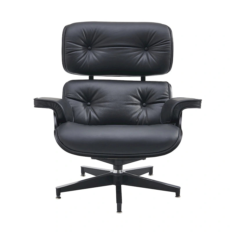 Walnut & Leather Lounge Chair with Ottoman – Single Seat, Mid-Century Style