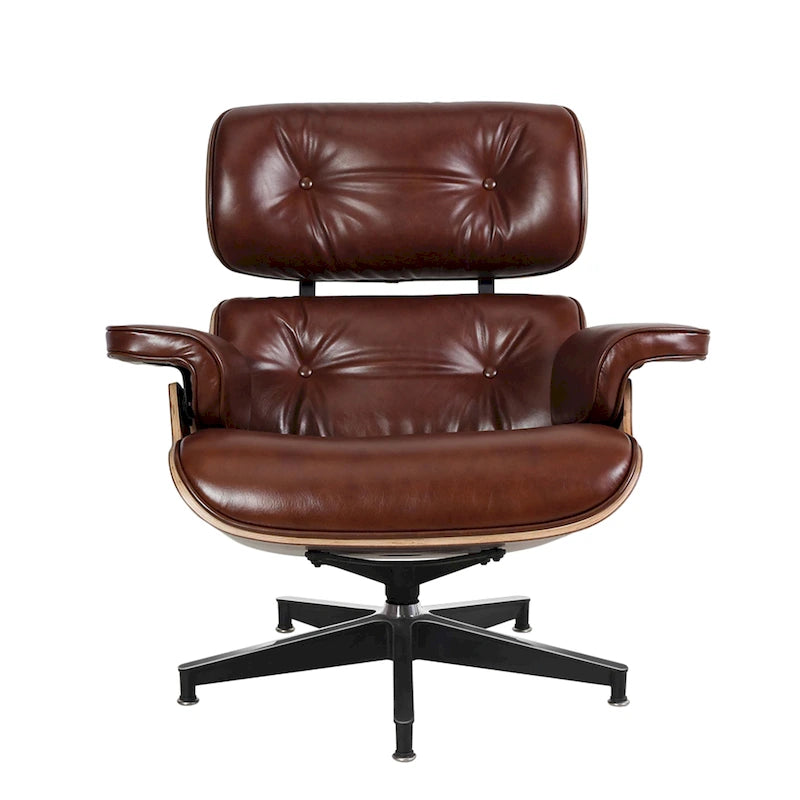 Walnut & Leather Lounge Chair with Ottoman – Single Seat, Mid-Century Style