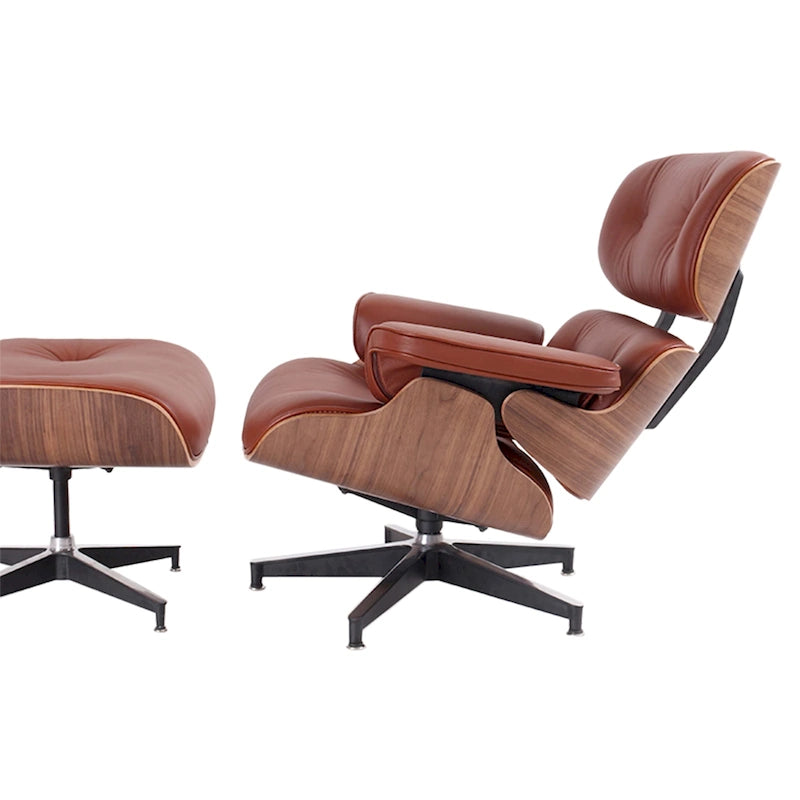Walnut & Leather Lounge Chair with Ottoman – Single Seat, Mid-Century Style