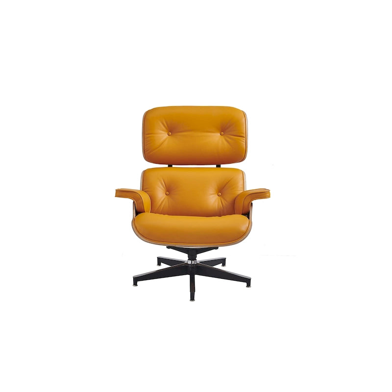 Walnut & Leather Lounge Chair with Ottoman – Single Seat, Mid-Century Style