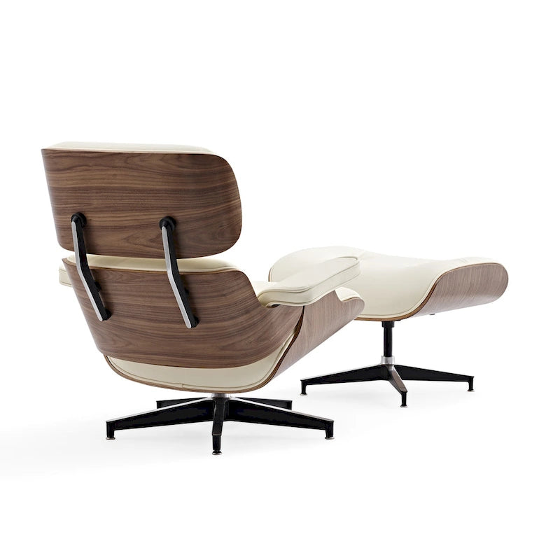 Walnut & Leather Lounge Chair with Ottoman – Single Seat, Mid-Century Style