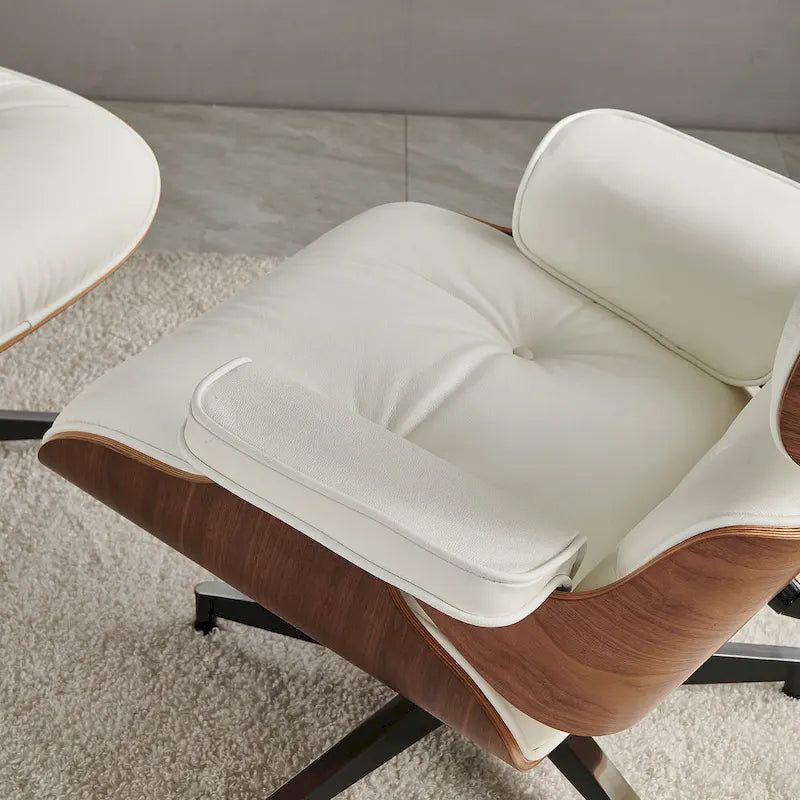 Walnut & Leather Lounge Chair with Ottoman – Single Seat, Mid-Century Style