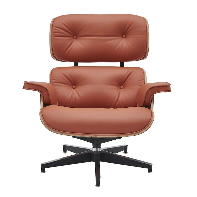 Walnut & Leather Lounge Chair with Ottoman – Single Seat, Mid-Century Style