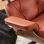 Walnut & Leather Lounge Chair with Ottoman – Single Seat, Mid-Century Style