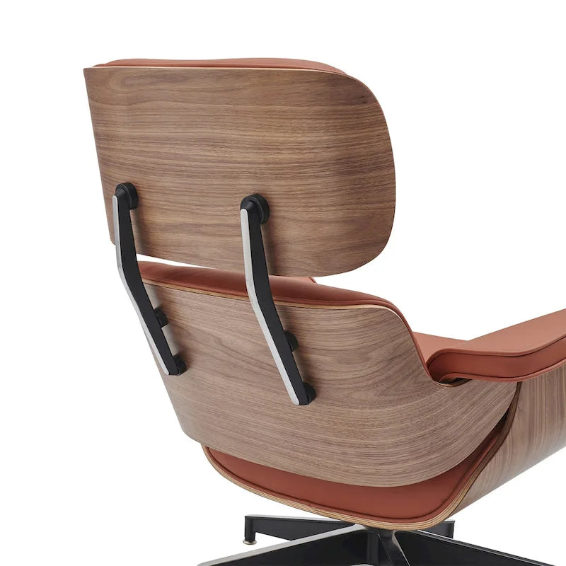 Walnut & Leather Lounge Chair with Ottoman – Single Seat, Mid-Century Style