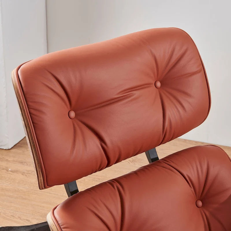 Walnut & Leather Lounge Chair with Ottoman – Single Seat, Mid-Century Style