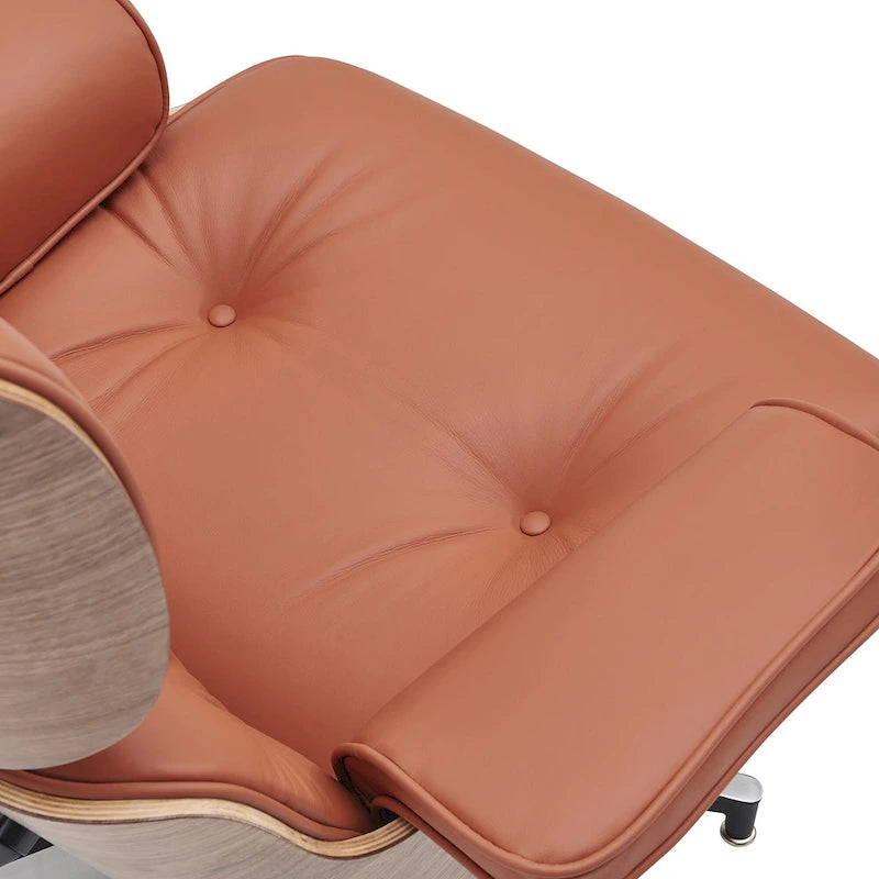 Walnut & Leather Lounge Chair with Ottoman – Single Seat, Mid-Century Style