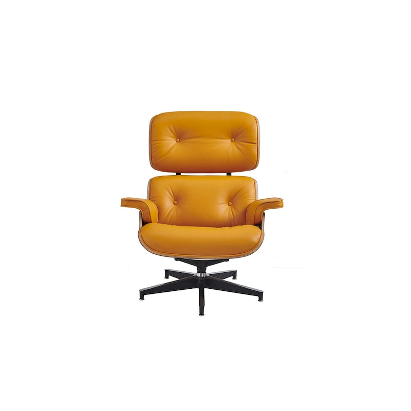 Walnut & Leather Lounge Chair with Ottoman – Single Seat, Mid-Century Style