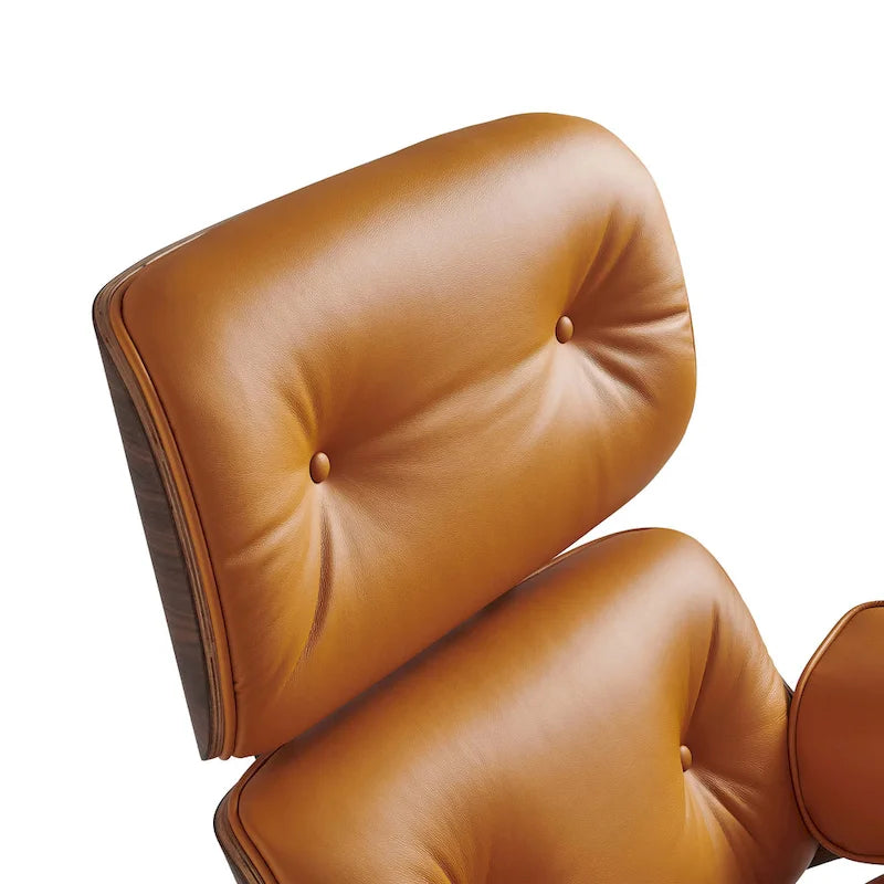 Walnut & Leather Lounge Chair with Ottoman – Single Seat, Mid-Century Style