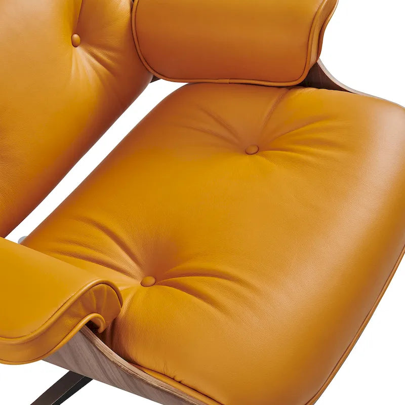 Walnut & Leather Lounge Chair with Ottoman – Single Seat, Mid-Century Style