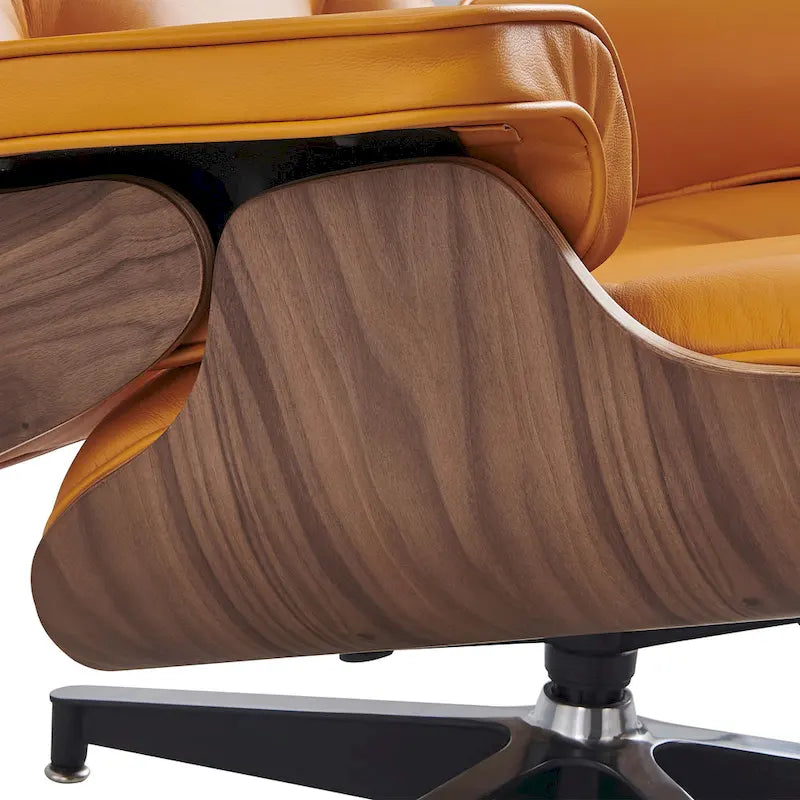 Walnut & Leather Lounge Chair with Ottoman – Single Seat, Mid-Century Style