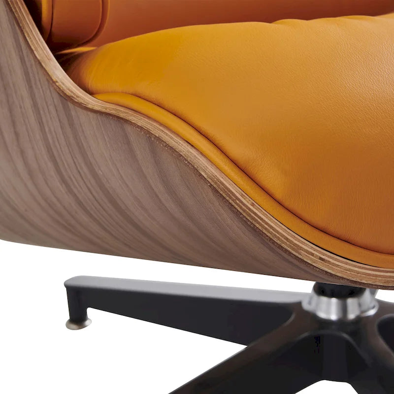 Walnut & Leather Lounge Chair with Ottoman – Single Seat, Mid-Century Style
