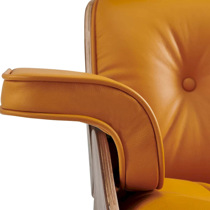 Walnut & Leather Lounge Chair with Ottoman – Single Seat, Mid-Century Style