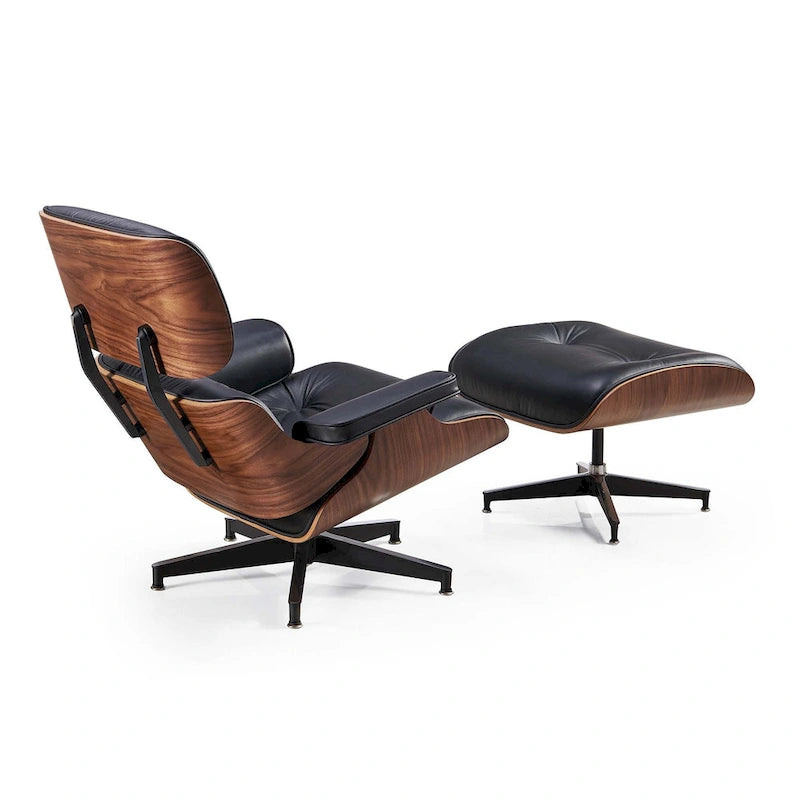 Walnut & Leather Lounge Chair with Ottoman – Single Seat, Mid-Century Style