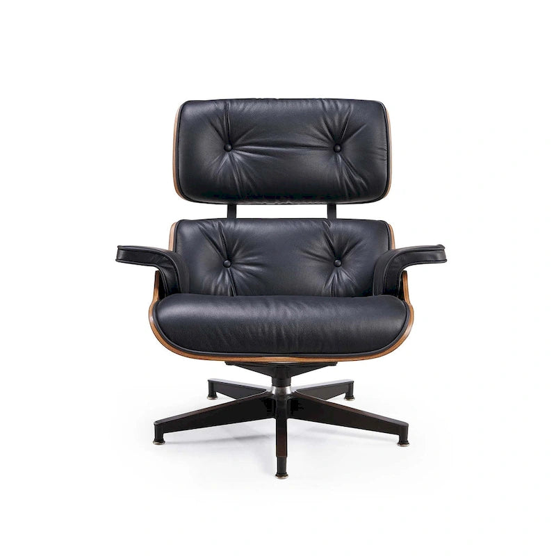 Walnut & Leather Lounge Chair with Ottoman – Single Seat, Mid-Century Style