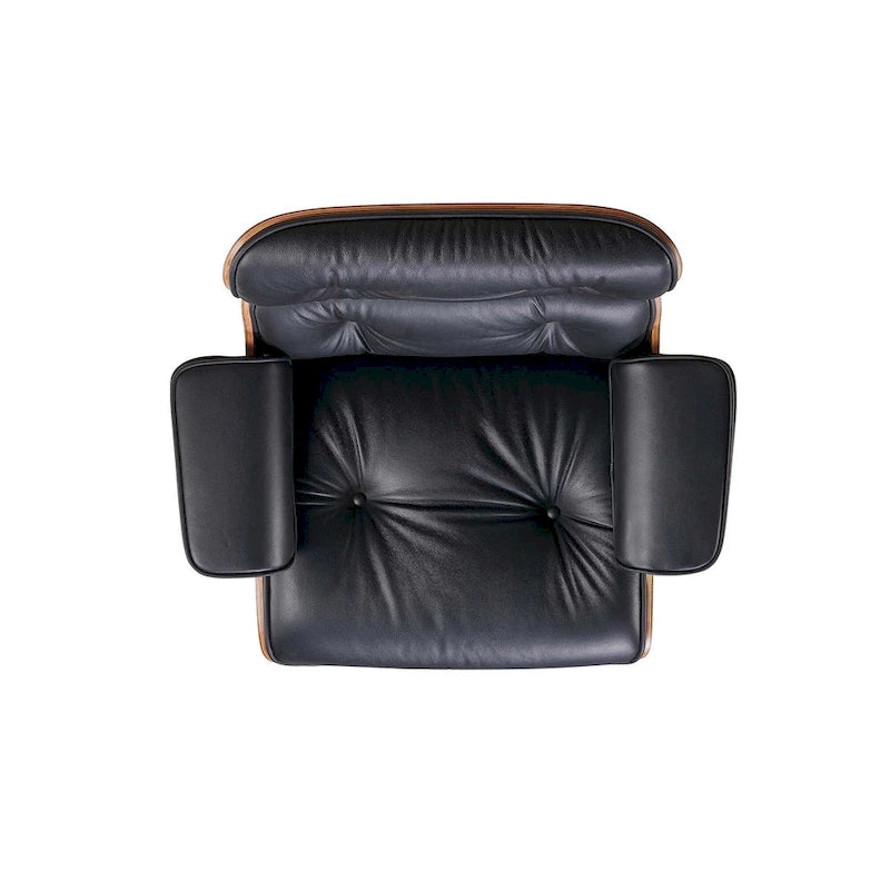 Walnut & Leather Lounge Chair with Ottoman – Single Seat, Mid-Century Style