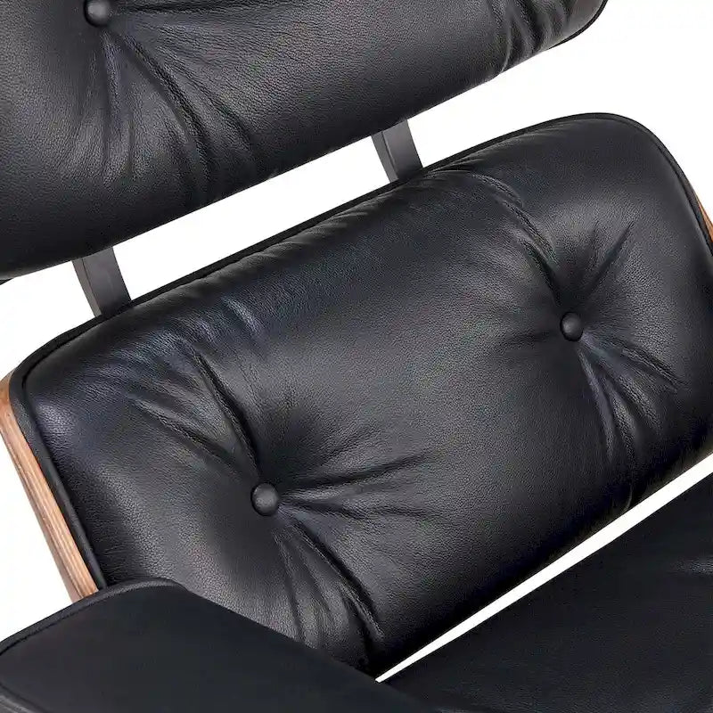 Walnut & Leather Lounge Chair with Ottoman – Single Seat, Mid-Century Style