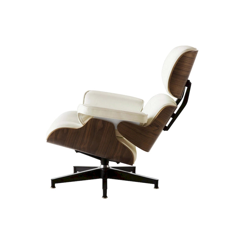 Walnut & Leather Lounge Chair with Ottoman – Single Seat, Mid-Century Style