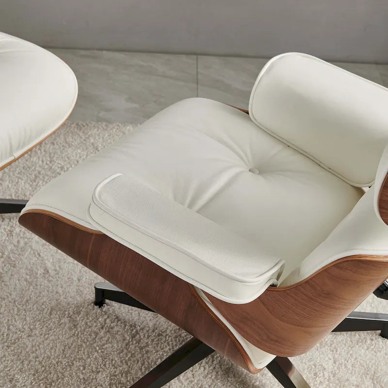 Walnut & Leather Lounge Chair with Ottoman – Single Seat, Mid-Century Style