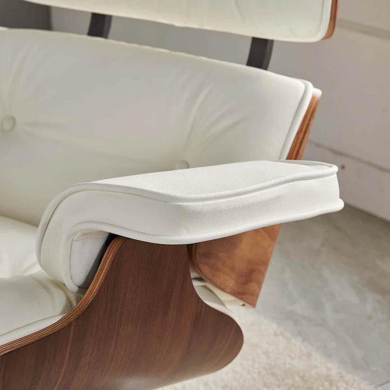 Walnut & Leather Lounge Chair with Ottoman – Single Seat, Mid-Century Style