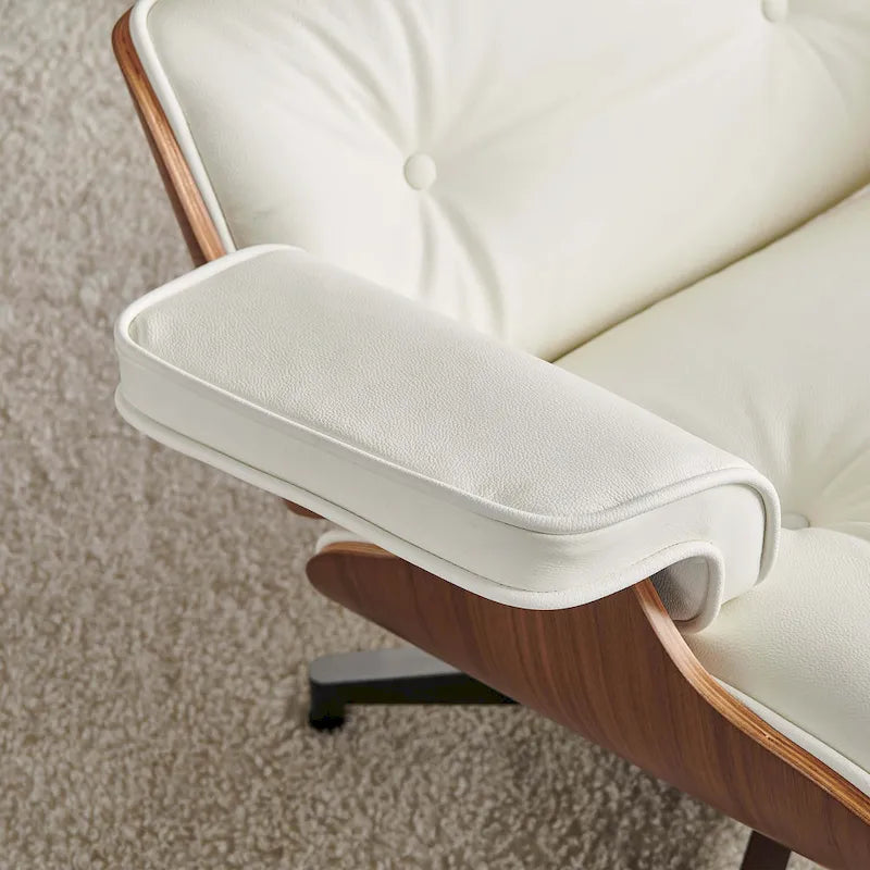 Walnut & Leather Lounge Chair with Ottoman – Single Seat, Mid-Century Style