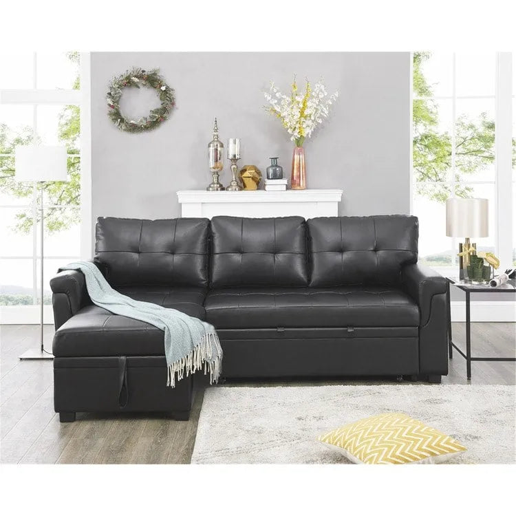 Reversible L-Shape Sectional Sleeper Sofa with Storage Chaise – Air Leather / Velvet, Multi-Seat