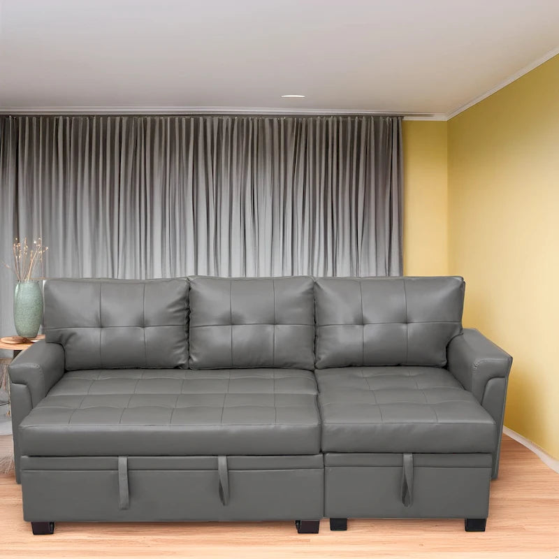 Reversible L-Shape Sectional Sleeper Sofa with Storage Chaise – Air Leather / Velvet, Multi-Seat