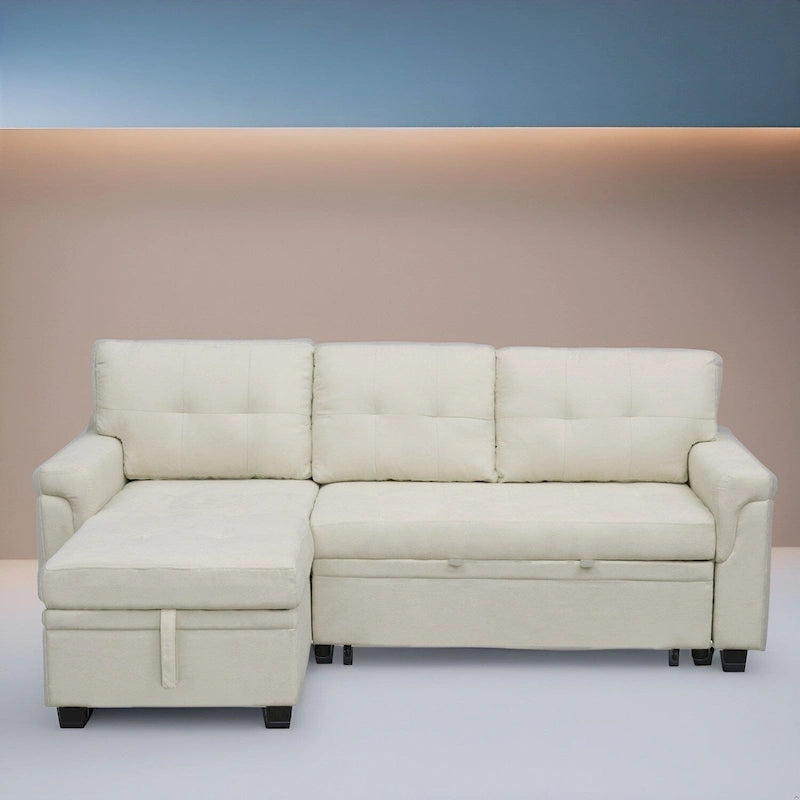 Reversible L-Shape Sectional Sleeper Sofa with Storage Chaise – Air Leather / Velvet, Multi-Seat