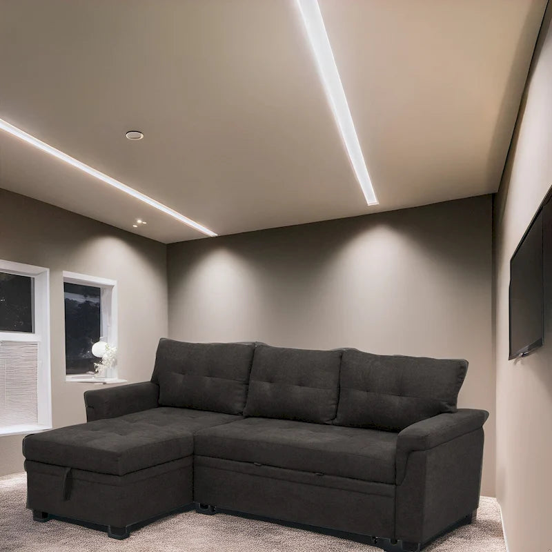 Reversible L-Shape Sectional Sleeper Sofa with Storage Chaise – Air Leather / Velvet, Multi-Seat