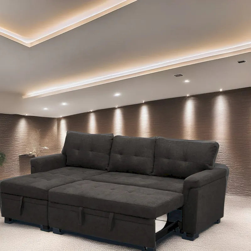 Reversible L-Shape Sectional Sleeper Sofa with Storage Chaise – Air Leather / Velvet, Multi-Seat